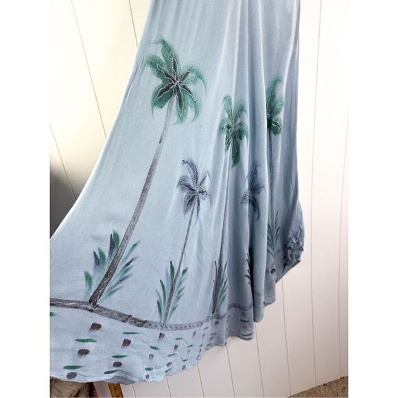 Advance Apparels Hawaiian Palm Tree V-Neck Tie Dye Umbrella Dress Beach Vacation - Picture 4 of 10
